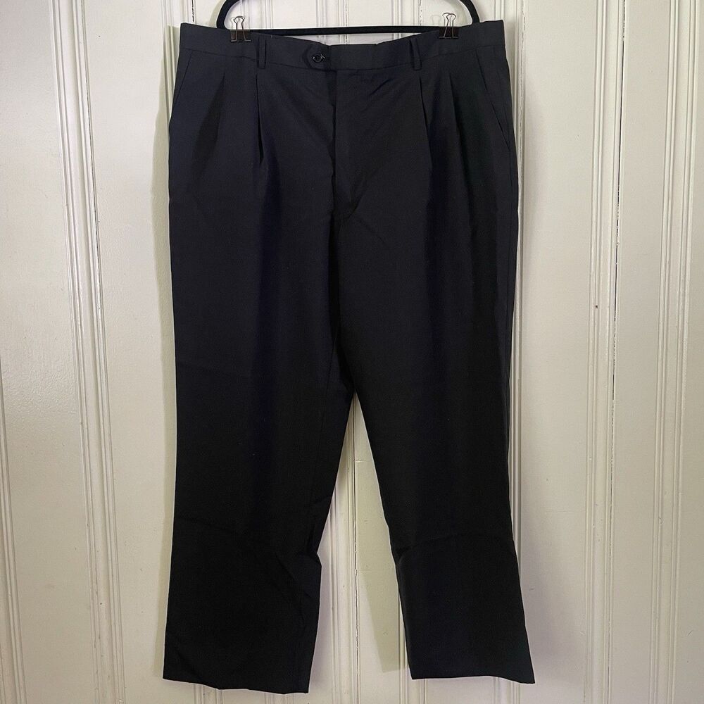 Black Diamond Men Black Pleated Classic Fit Wool Dress Casual Pants Size 46
